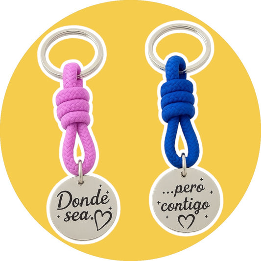 Pack de 2 Llaveros Personalizados “Donde sea… pero contigo” – Acero Inoxidable – Regalo de Pareja o Amistad – Hecho a Mano por Handmade’s Victi